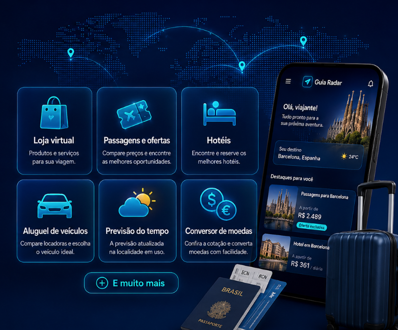Recursos para loja virtual, passagens, hotéis, veículos, previsão do tempo e conversão de moedas